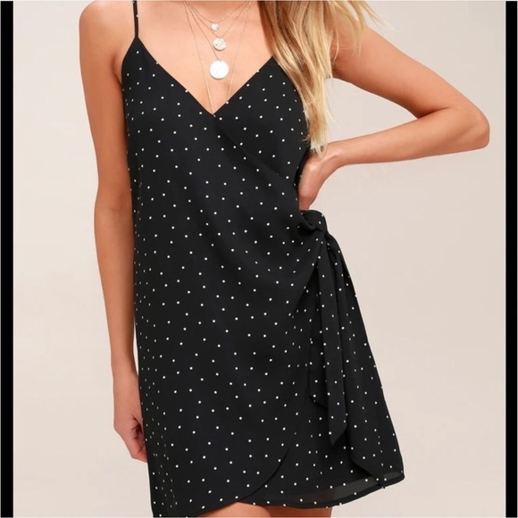 Lulus Dresses & Skirts - Lulus Dots Going On? Black Polka Dot Wrap Dress